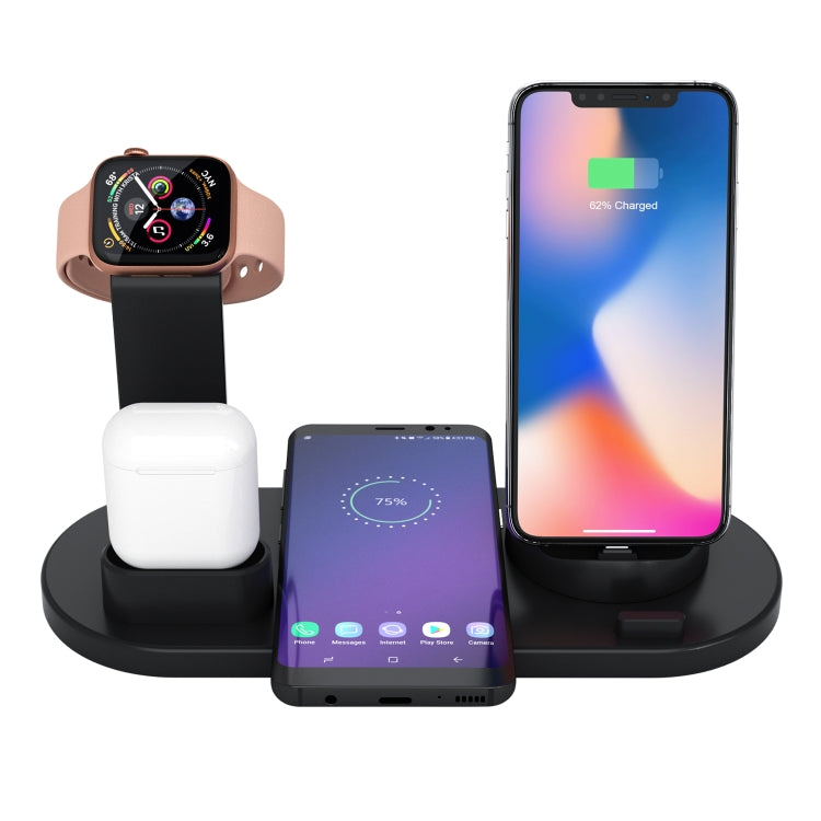 HQ-UD15 5 in 1 8 pin + micro USB + interfacce USB-C / Type-C + interfaccia di ricarica per auricolari a 8 pin + base di ricarica wireless con supporto per orologio (bianco), with wireless charging Black, with wireless charging White